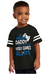 Daddy Plays Video Games Toddler Football Jersey Tee-Direct To Garment Print-Brisco Baby
