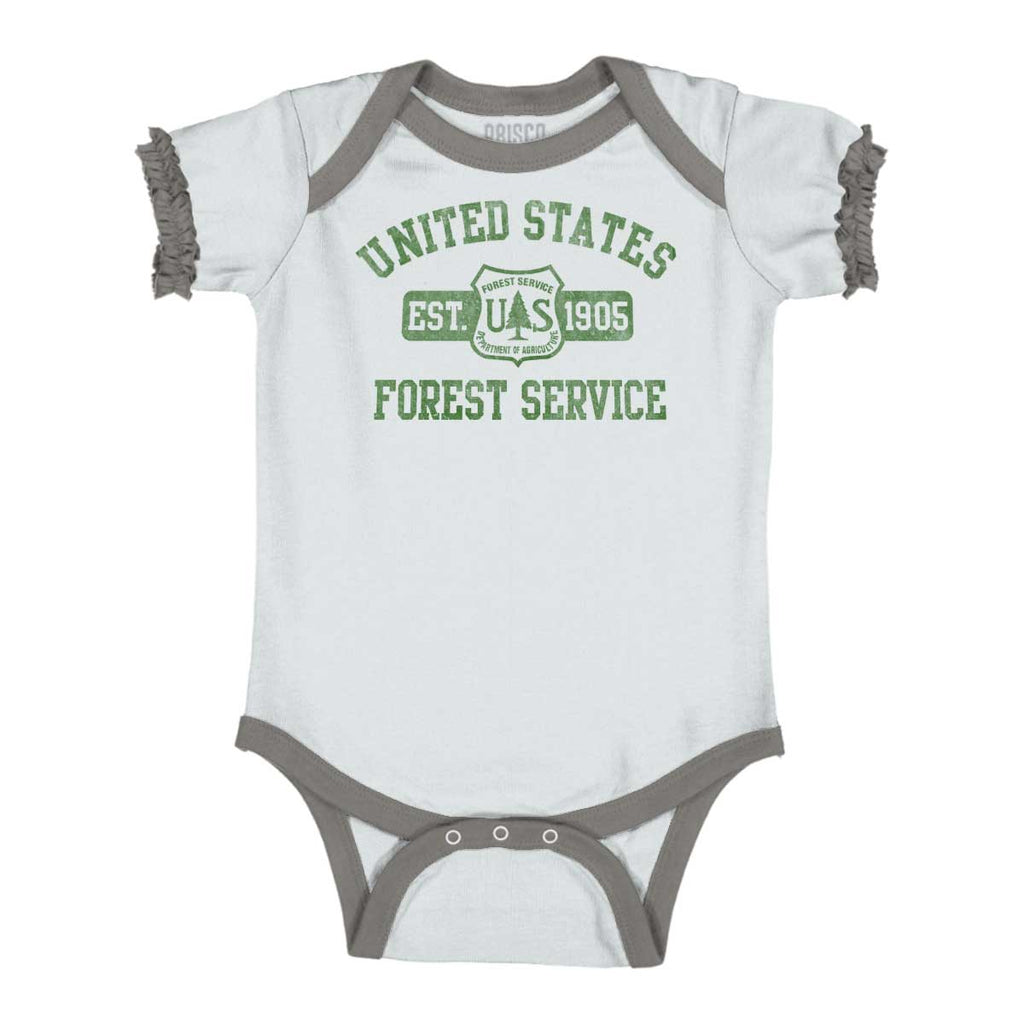 Forest Service Baby Ruffled Trim Romper-Direct To Garment Print-Brisco Baby