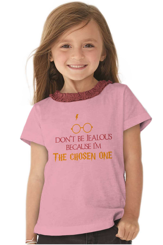 Jealous Of Chosen One Toddler Ruffled Trim T-Shirt-Direct To Garment Print-Brisco Baby