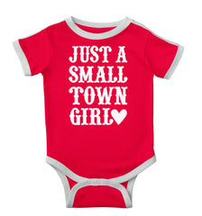 Small Town Girl Ringer Romper Bodysuit-Direct To Garment Print-Brisco Baby