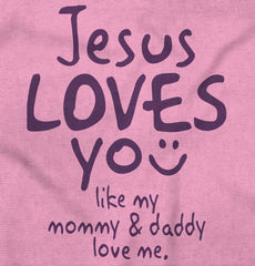 Jesus Loves You Infant Baby Bib-Direct To Garment Print-Brisco Baby