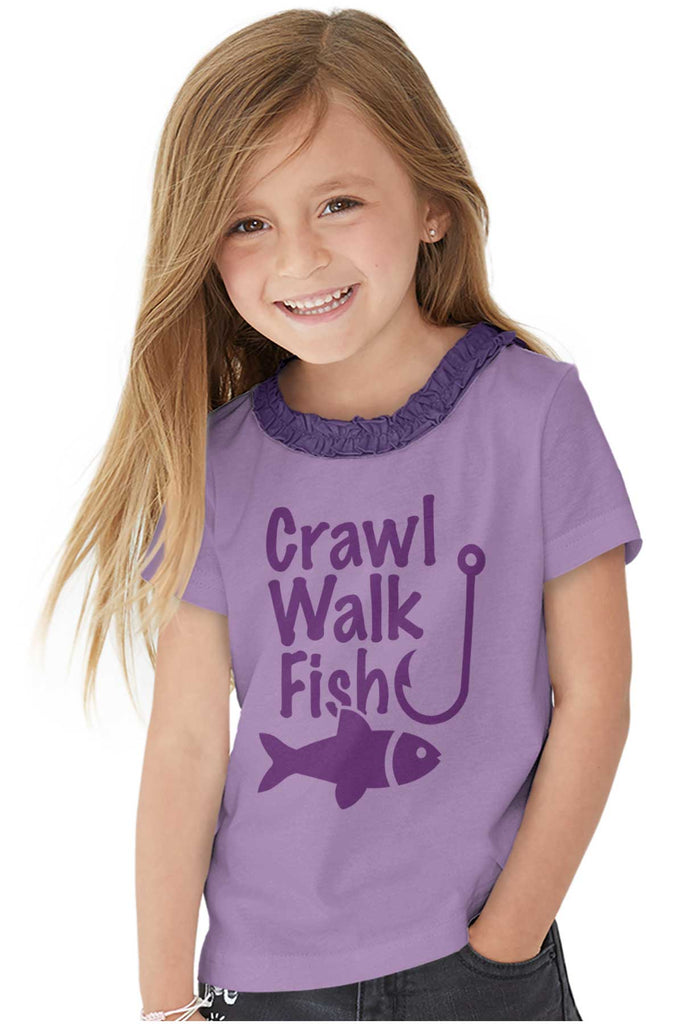 Crawl Walk Fish Toddler Ruffled Trim T-Shirt-Direct To Garment Print-Brisco Baby
