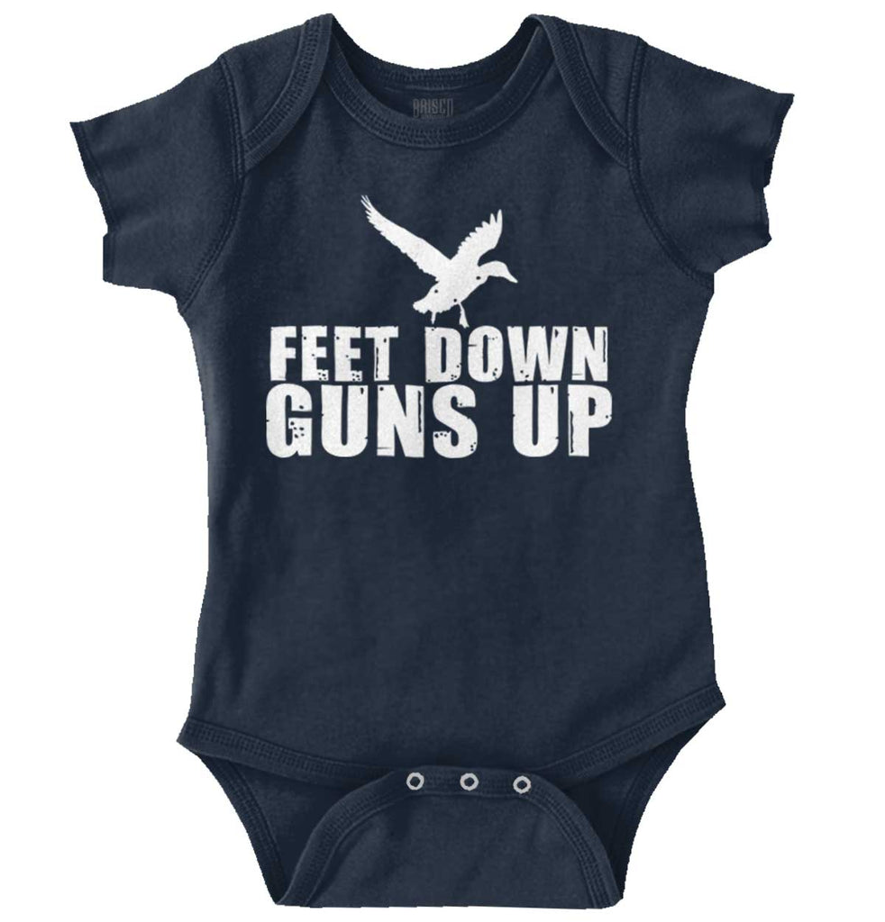 Feet Down Guns Up Duck Romper Bodysuit-Direct To Garment Print-Brisco Baby