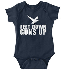 Feet Down Guns Up Duck Romper Bodysuit-Direct To Garment Print-Brisco Baby