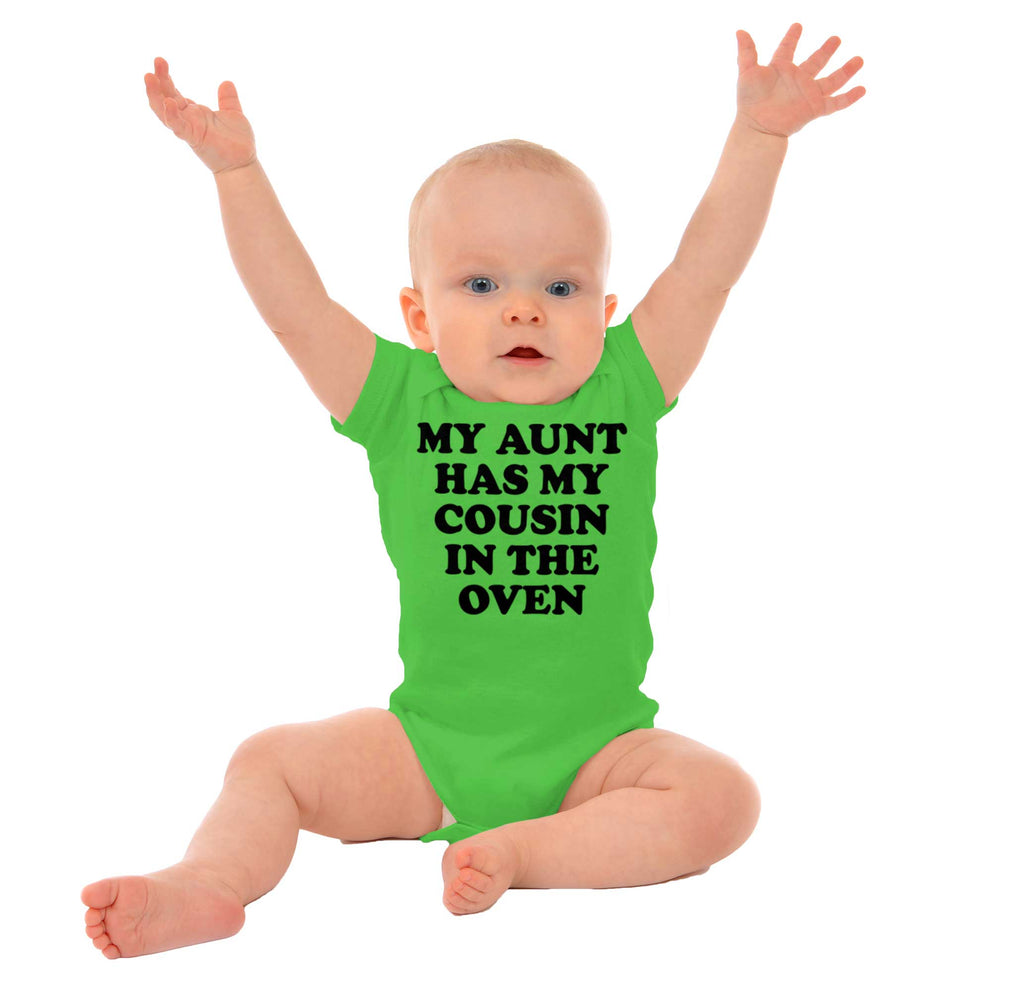 Aunt Has Cousin In Oven Romper Bodysuit-Direct To Garment Print-Brisco Baby