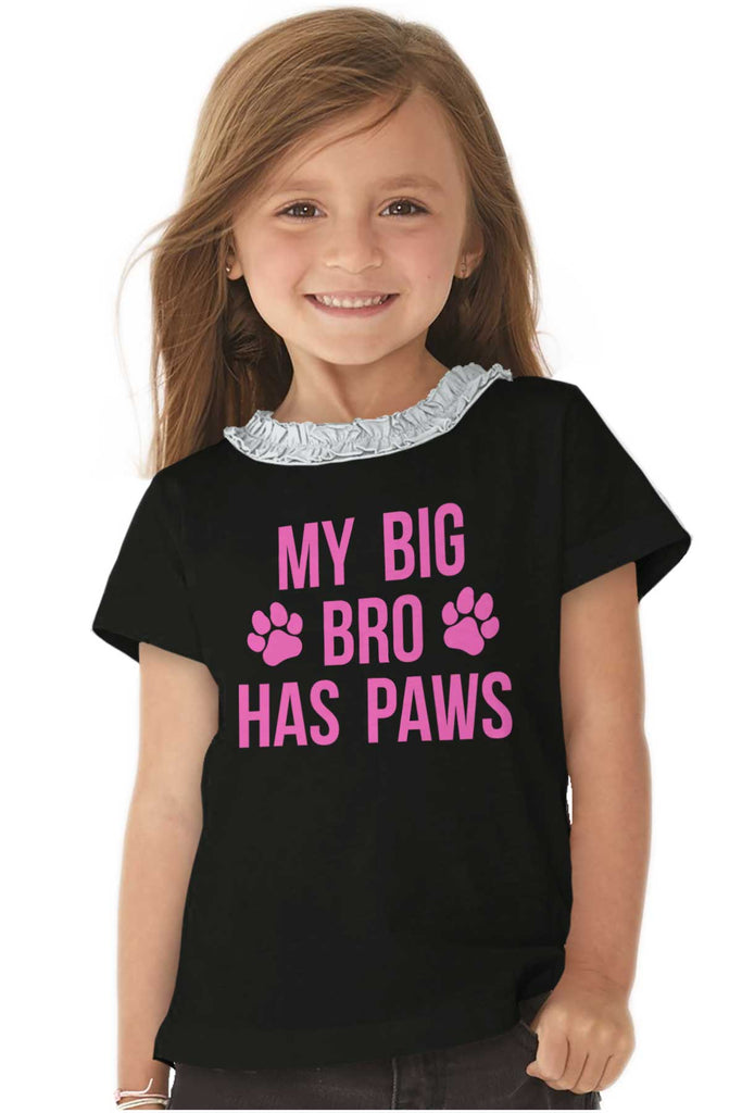 Big Bro Has Paws Toddler Ruffled Trim T-Shirt-Direct To Garment Print-Brisco Baby