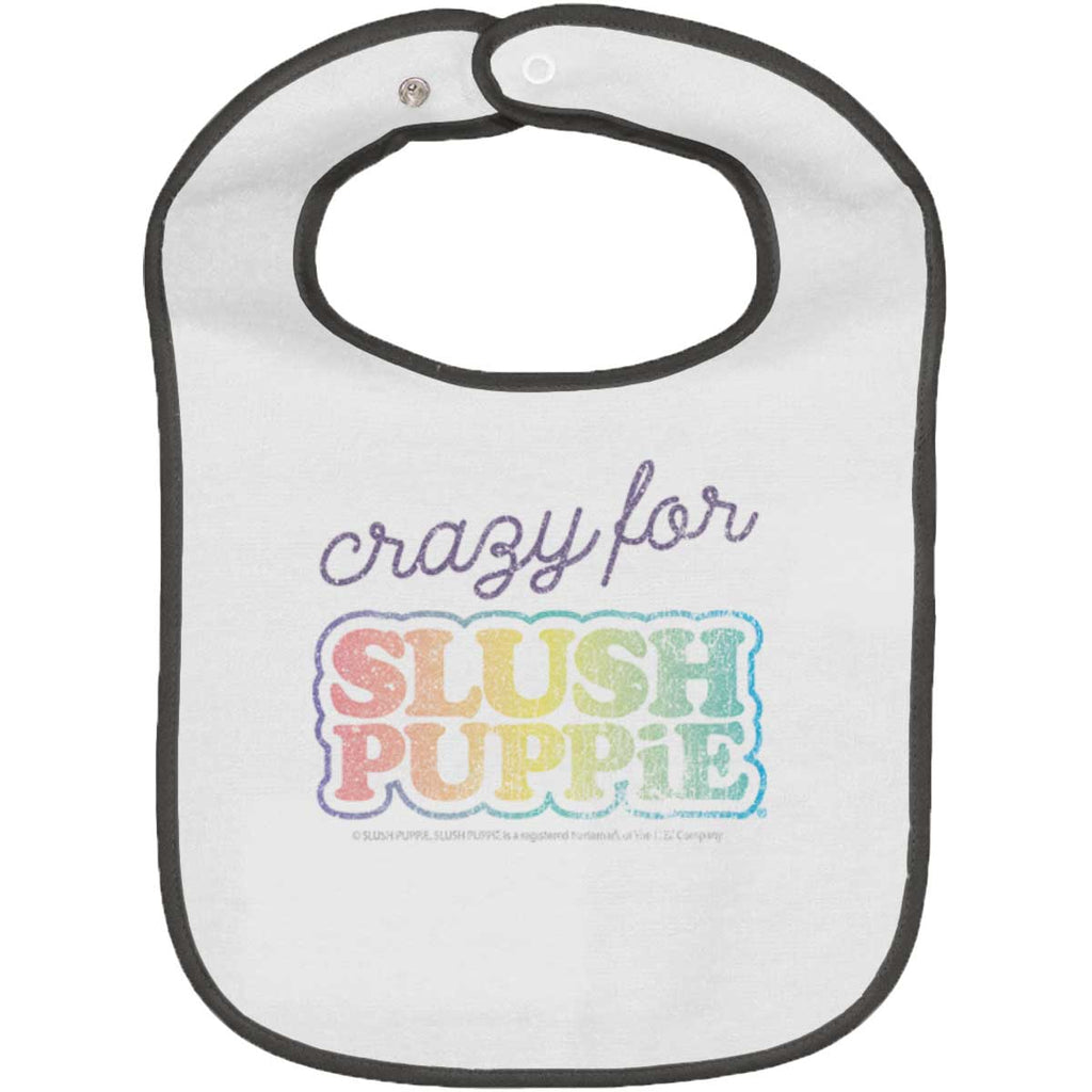 Crazy For Slush Puppie Trimmed White Snap Bib-Direct To Garment Print-Brisco Baby