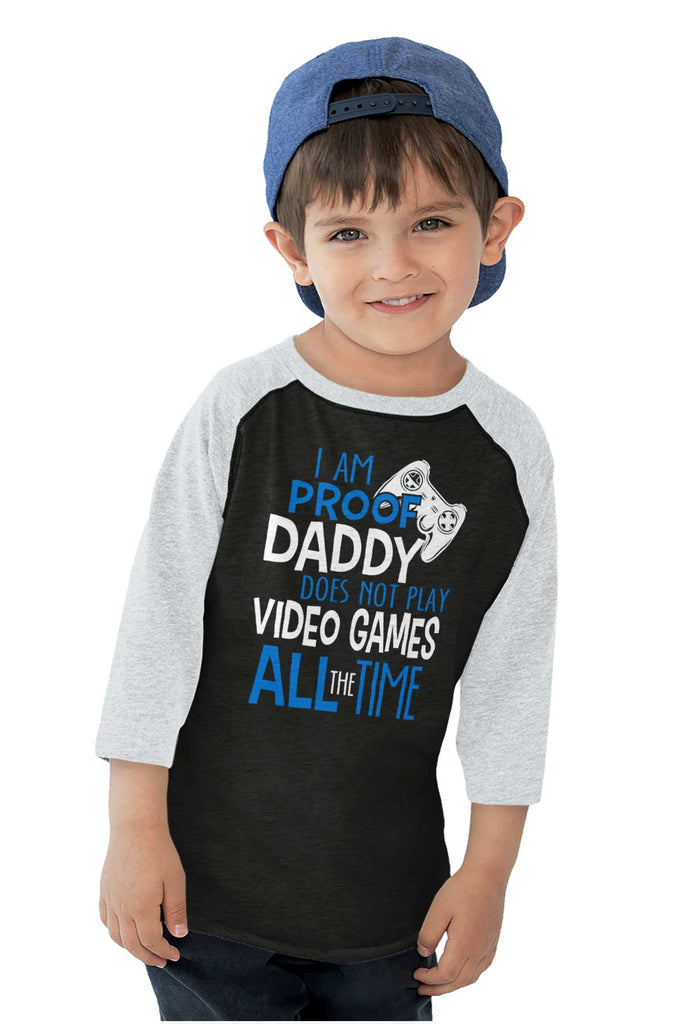 Daddy Plays Video Games Toddler Baseball-Direct To Garment Print-Brisco Baby