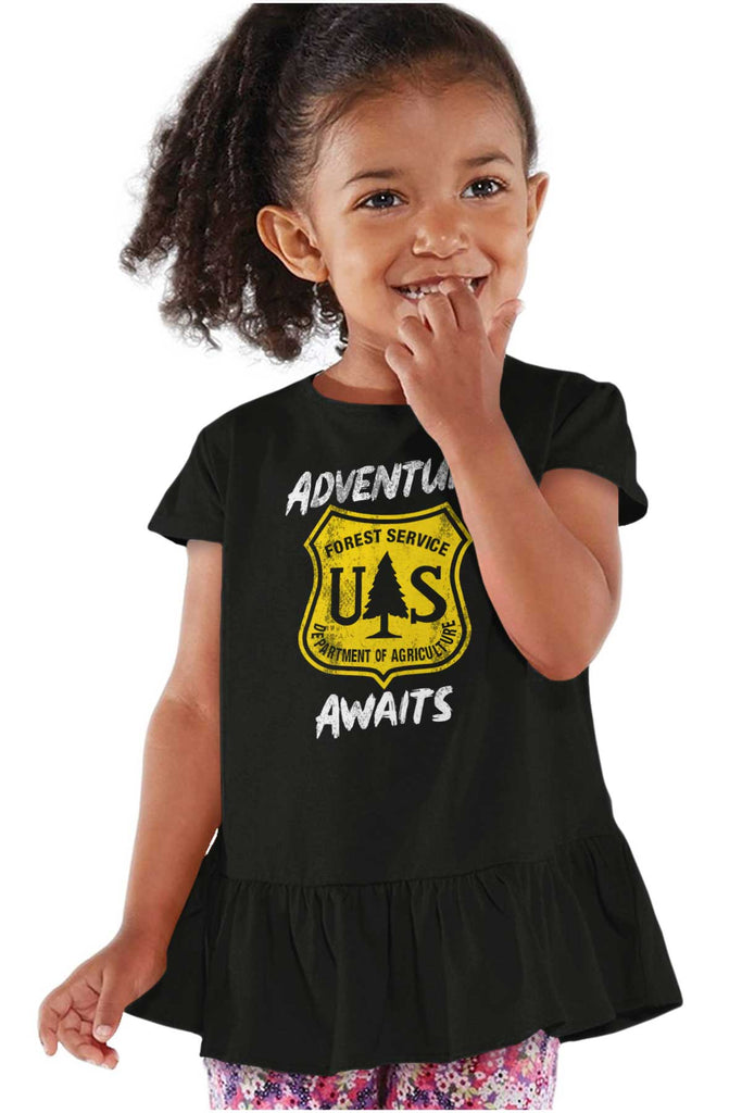 Adventure Awaits Toddler Ruffle Bottom Tee-Direct To Garment Print-Brisco Baby