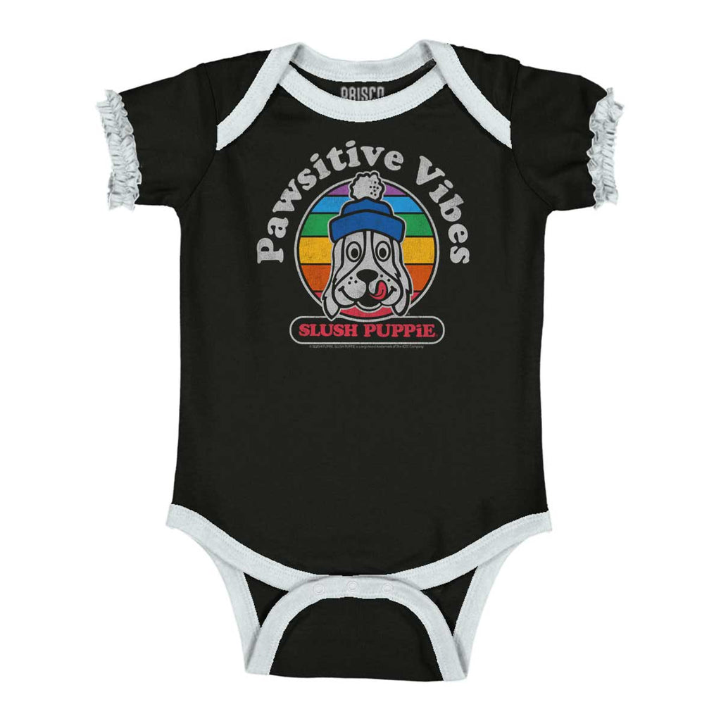 Pawsitive Vibes Baby Ruffled Trim Romper-Direct To Garment Print-Brisco Baby