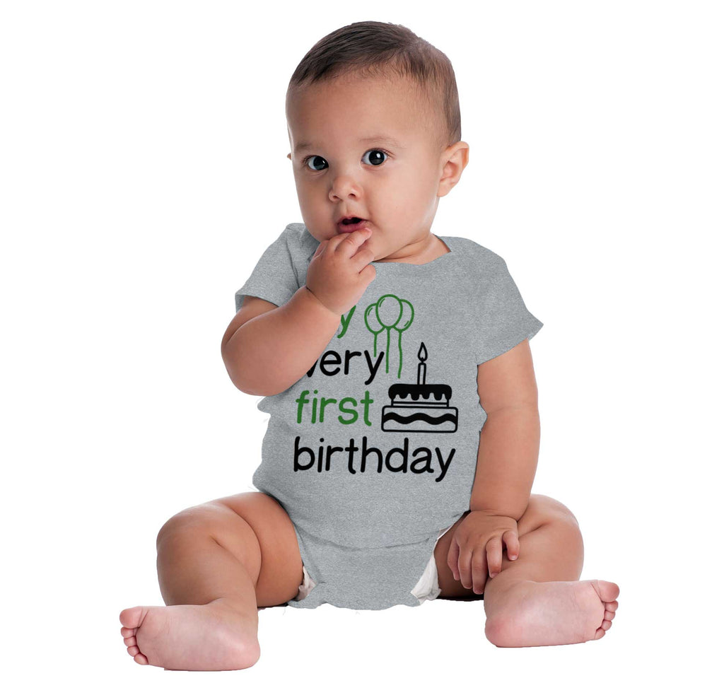 Very First Birthday Romper Bodysuit-Direct To Garment Print-Brisco Baby