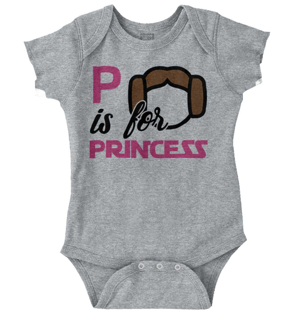 P Is For Princess Leia Romper Bodysuit-Direct To Garment Print-Brisco Baby