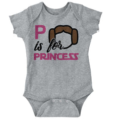 P Is For Princess Leia Romper Bodysuit-Direct To Garment Print-Brisco Baby