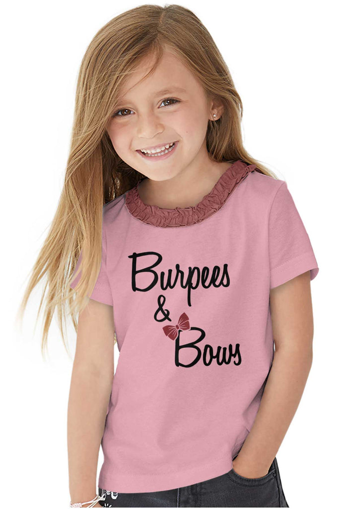 Burpees and Bows Toddler Ruffled Trim T-Shirt-Direct To Garment Print-Brisco Baby