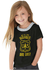 No All Who Wander Toddler Ruffled Trim T-Shirt-Direct To Garment Print-Brisco Baby