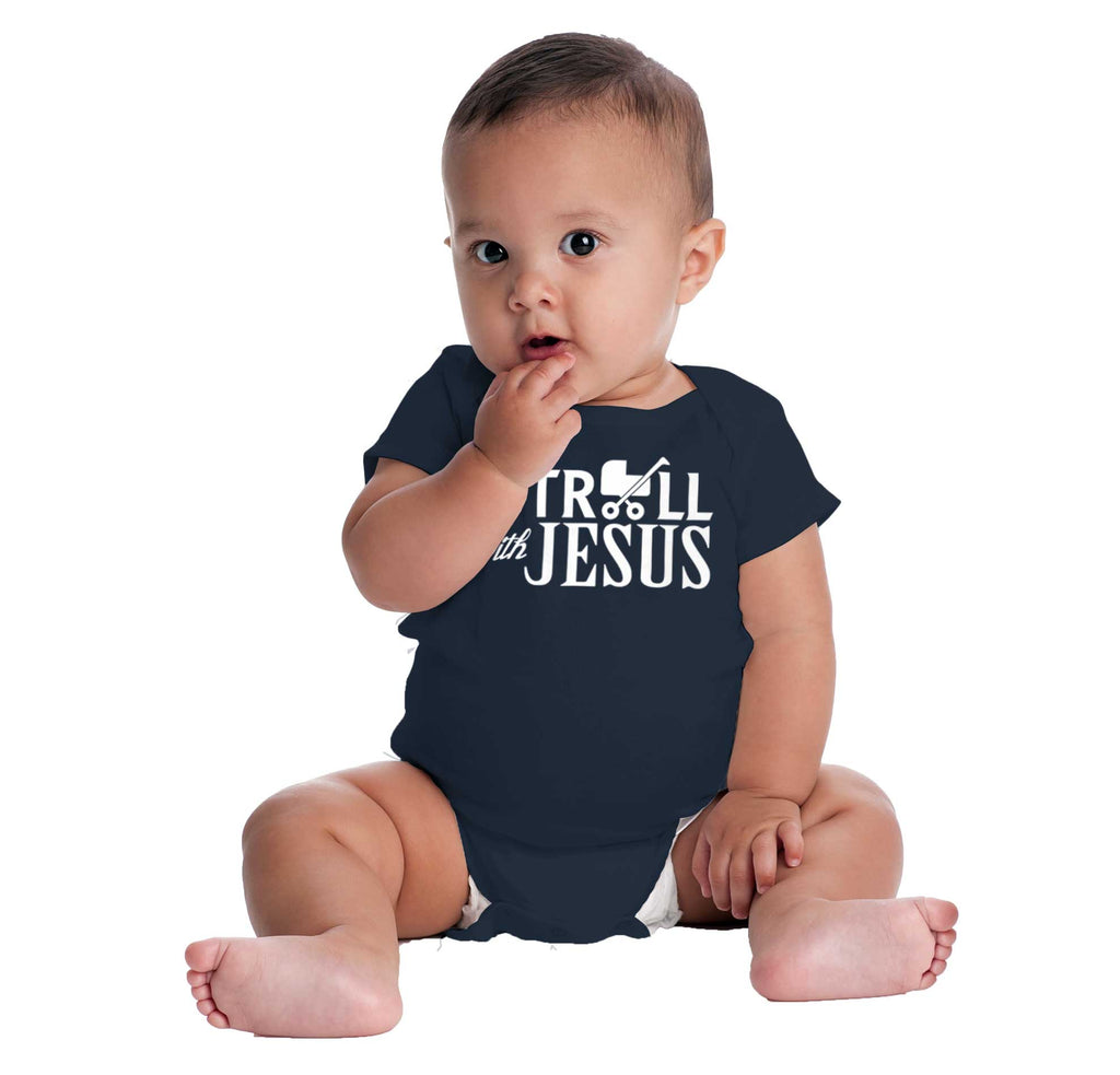 Stroll With Jesus Romper Bodysuit-Direct To Garment Print-Brisco Baby