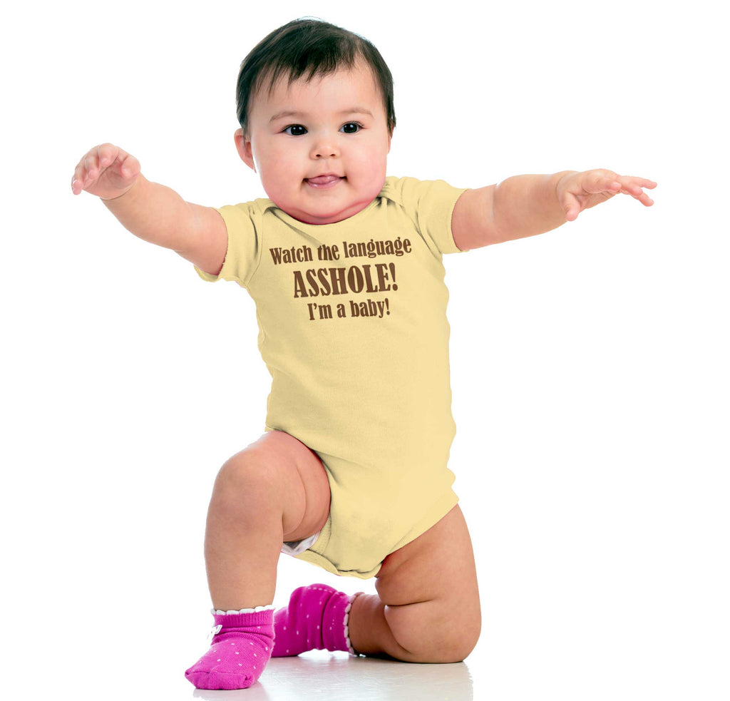 Watch The Language Romper Bodysuit-Direct To Garment Print-Brisco Baby