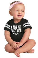 Won The Race Football Romper Bodysuit-Direct To Garment Print-Brisco Baby