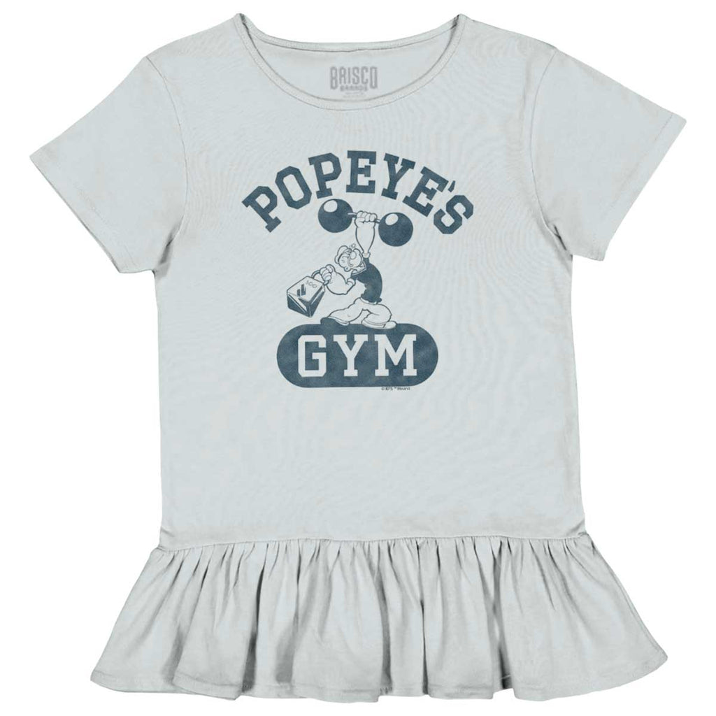 Popeye's Gym Toddler Ruffle Bottom Tee-Direct To Garment Print-Brisco Baby