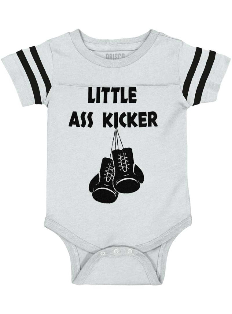 Little Ass Kicker Football Romper Bodysuit-Direct To Garment Print-Brisco Baby