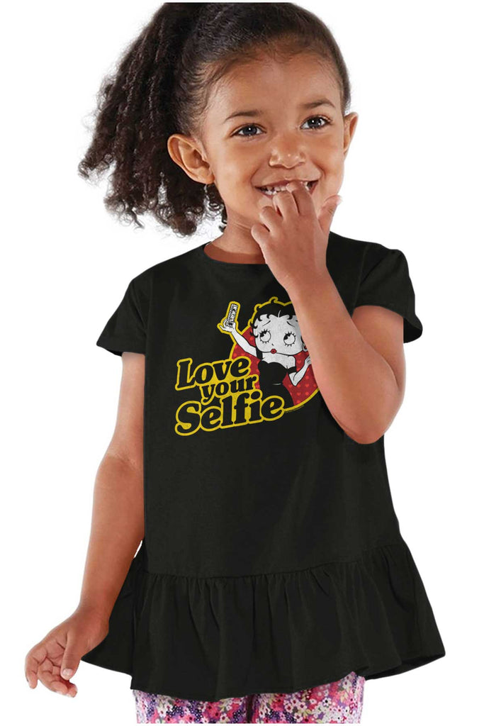 Love Your Selfie Toddler Ruffle Bottom Tee-Direct To Garment Print-Brisco Baby