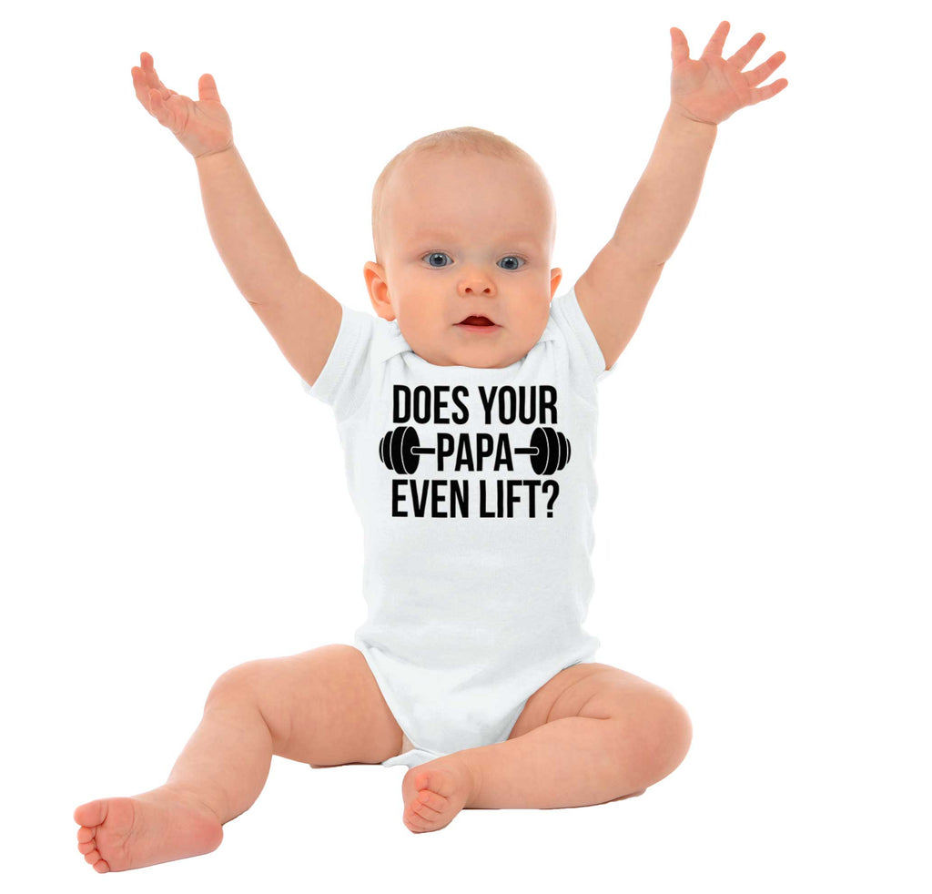 Does Your Papa Lift? Romper Bodysuit-Direct To Garment Print-Brisco Baby
