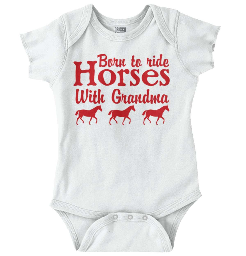 Born To Ride Horses With Grandma Romper Bodysuit-Direct To Garment Print-Brisco Baby