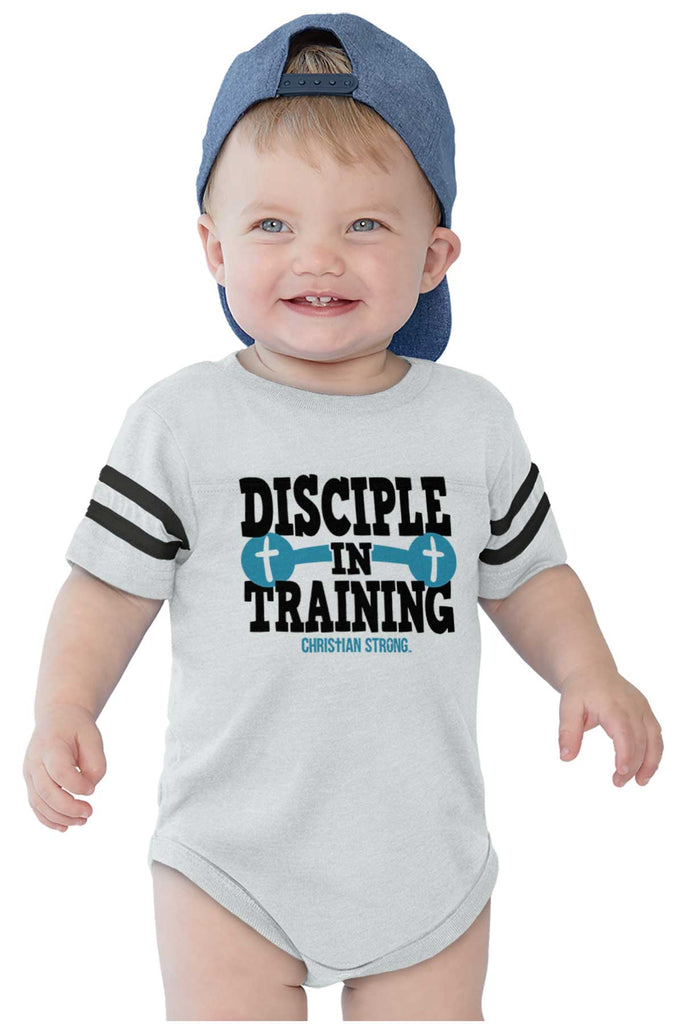 Disciple In Training Football Romper Bodysuit-Direct To Garment Print-Brisco Baby