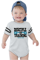 Disciple In Training Football Romper Bodysuit-Direct To Garment Print-Brisco Baby