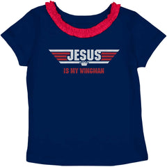 Jesus Is My Wingman Toddler Ruffled Trim T-Shirt-Direct To Garment Print-Brisco Baby