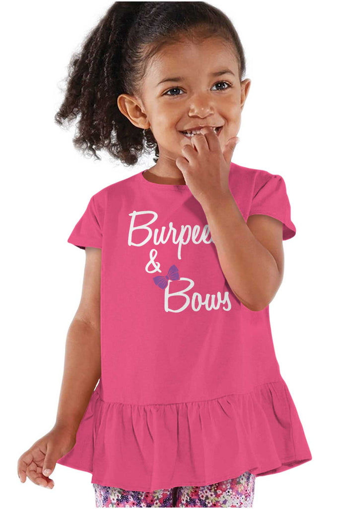 Burpees and Bows Toddler Ruffle Bottom Tee-Direct To Garment Print-Brisco Baby