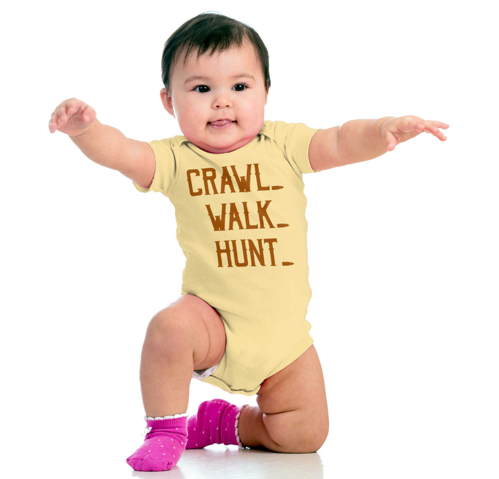Crawl Walk Hunt Baby Romper Bodysuit-Direct To Garment Print-Brisco Baby