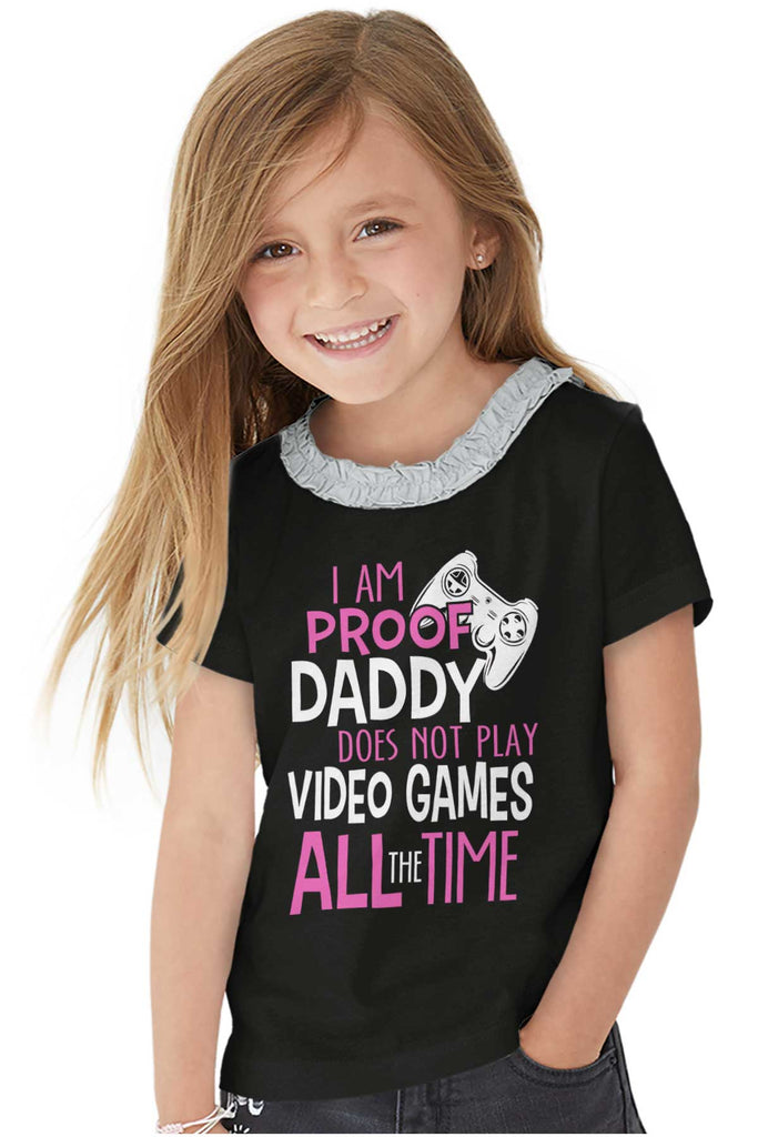 Daddy Plays Video Games Toddler Ruffled Trim T-Shirt-Direct To Garment Print-Brisco Baby
