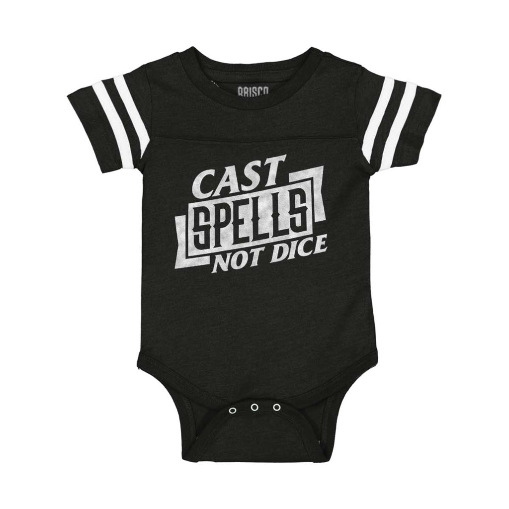 Cast Spells Not Dice Dungeons Football Romper Bodysuit-Direct To Garment Print-Brisco Baby