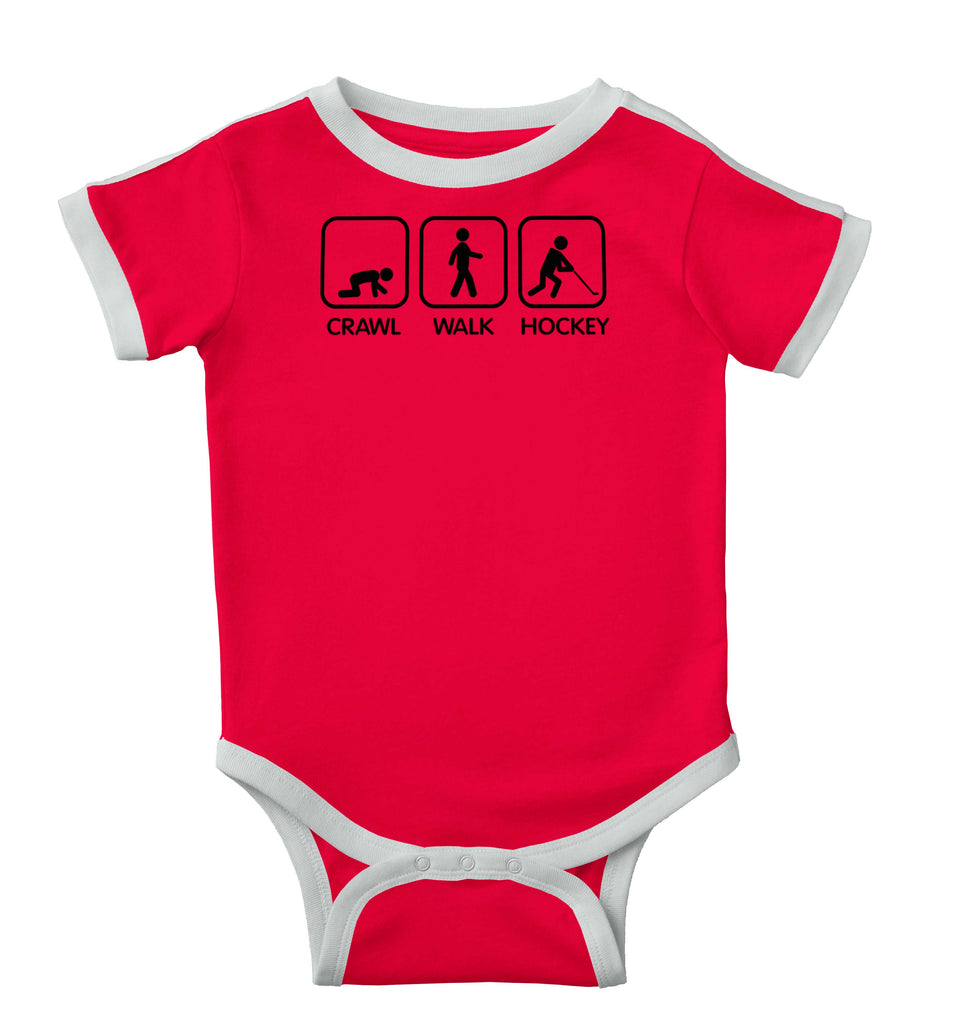 Crawl Walk Hockey Ringer Romper Bodysuit-Direct To Garment Print-Brisco Baby