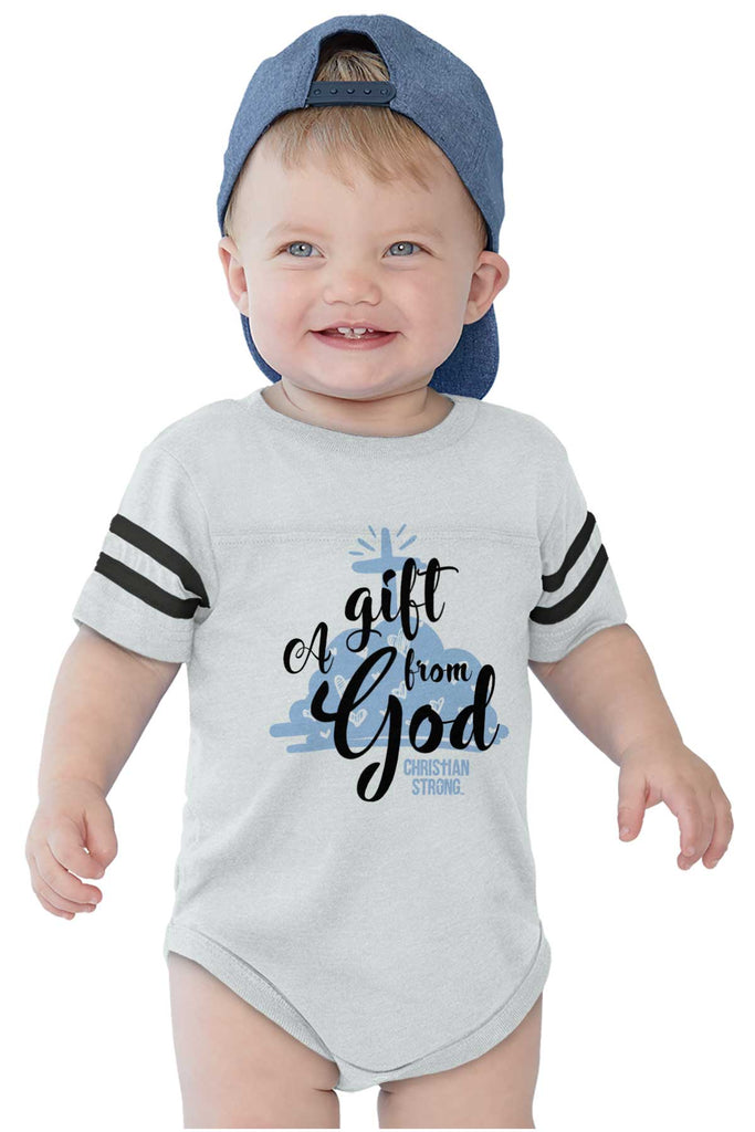 Gift From God Football Romper Bodysuit-Direct To Garment Print-Brisco Baby