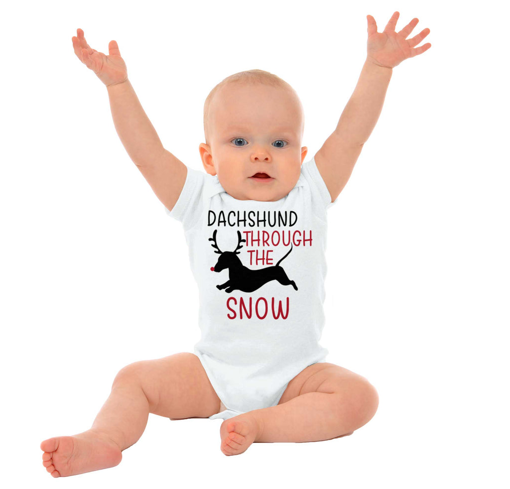 Dachshund Through Snow Romper Bodysuit-Direct To Garment Print-Brisco Baby