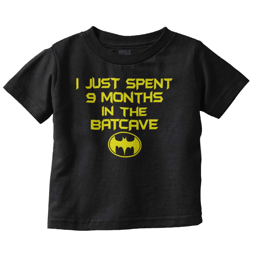 9 Months in Batcave Infant Toddler T Shirt-Direct To Garment Print-Brisco Baby