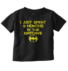 9 Months in Batcave Infant Toddler T Shirt-Direct To Garment Print-Brisco Baby