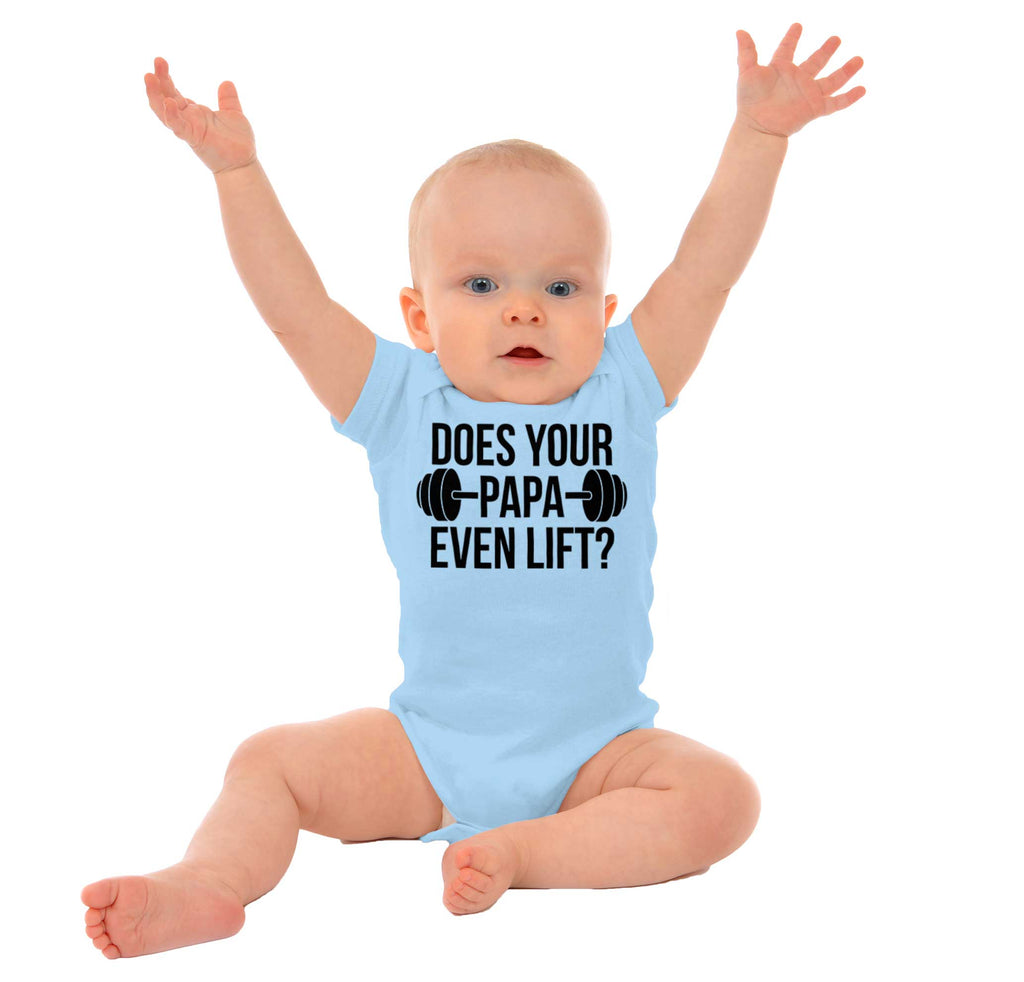Does Your Papa Lift? Romper Bodysuit-Direct To Garment Print-Brisco Baby