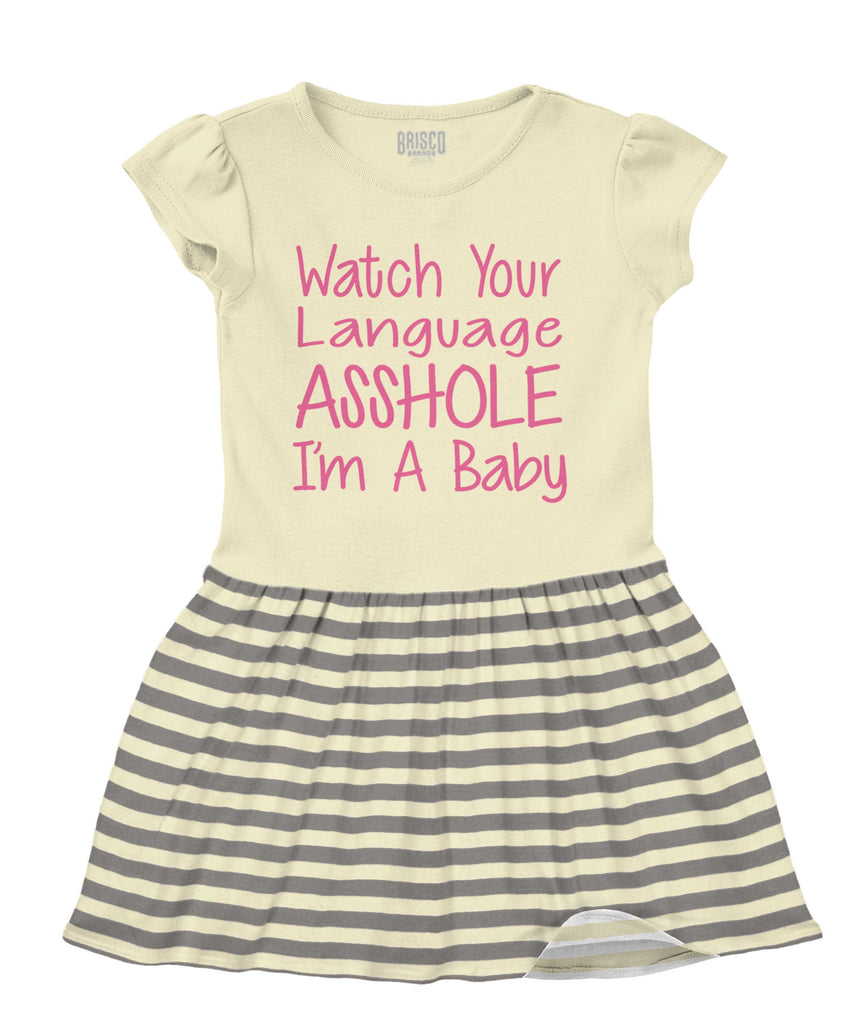 Watch The Language Baby Striped Skirt Dress-Direct To Garment Print-Brisco Baby
