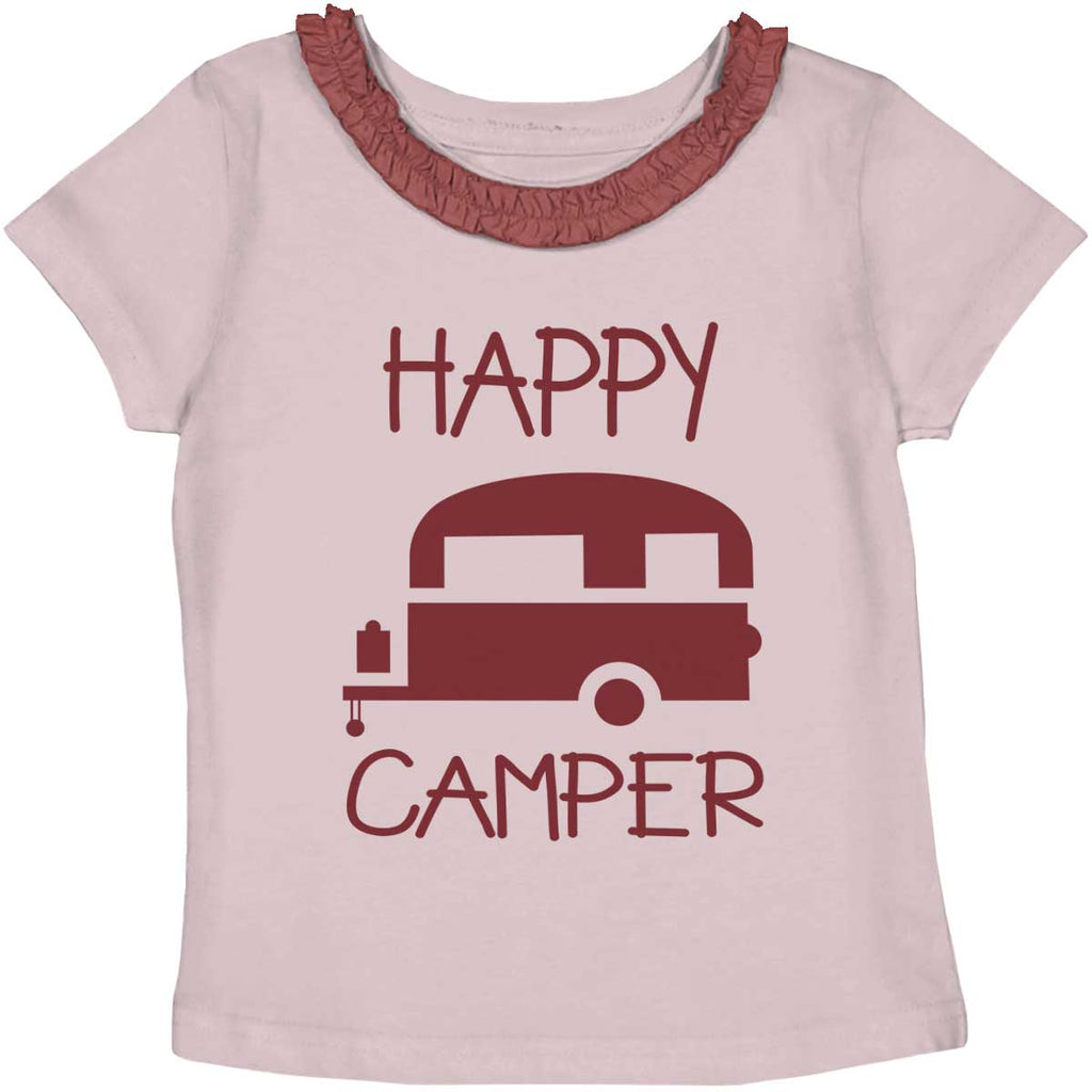 Happy Camper Toddler Ruffled Trim T-Shirt-Direct To Garment Print-Brisco Baby