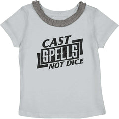 Cast Spells Not Dice Dungeons Toddler Ruffled Trim T-Shirt-Direct To Garment Print-Brisco Baby