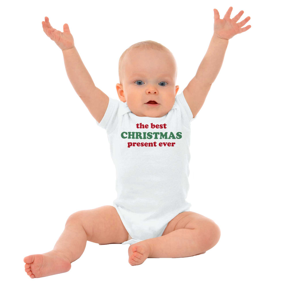 Best Christmas Present Romper Bodysuit-Direct To Garment Print-Brisco Baby