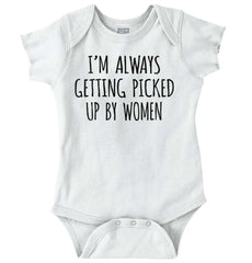 Picked Up By Ladies Romper Bodysuit-Direct To Garment Print-Brisco Baby