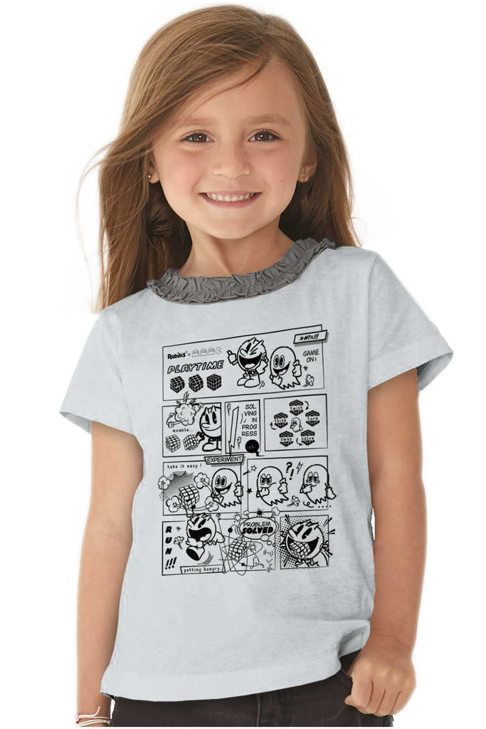 Pac-Man Comic Book Toddler Ruffled Trim T-Shirt-Direct To Garment Print-Brisco Baby