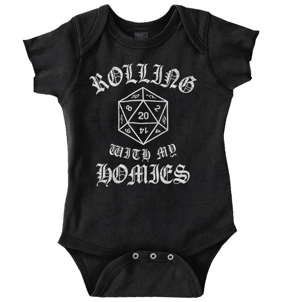 Rolling With My Homies Dungeons Romper Bodysuit-Direct To Garment Print-Brisco Baby