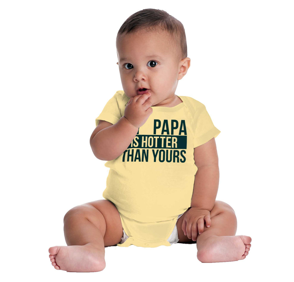 Papa Is Hotter Than Yours Romper Bodysuit-Direct To Garment Print-Brisco Baby