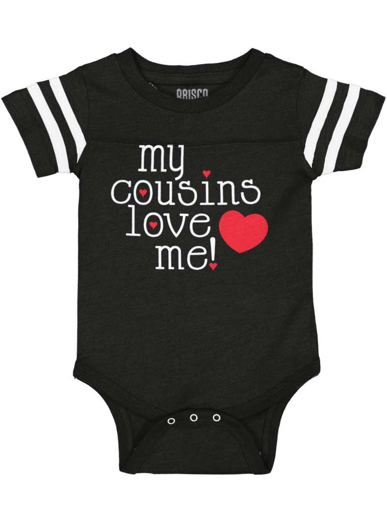Cousins Love Me Football Romper Bodysuit-Direct To Garment Print-Brisco Baby