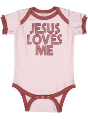 Christ Loves Me Baby Ruffled Trim Romper-Direct To Garment Print-Brisco Baby